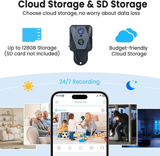 vebiliki Spy Camera, 4K Hidden Camera, Mini Camera, Real-Time Recording, AI Motion Detection, Support Cloud & TF Storage, Auto Night Vision, WiFi Cameras for Home Security, 2.4G WiFi Only