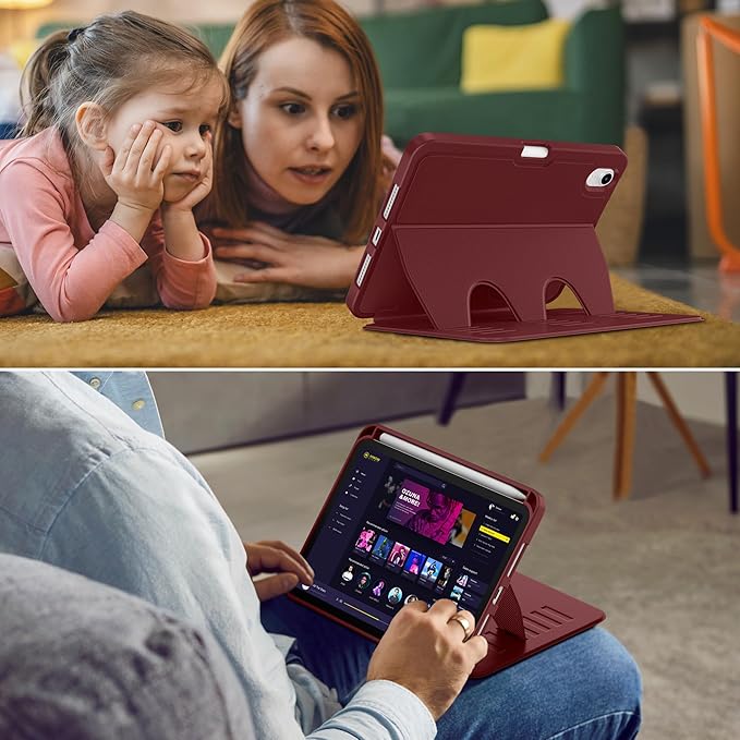 VIKESI Case for iPad mini 7 (A17 Pro) and iPad mini 6,Multiple Angles Magnetic Stand Cover,Shockproof Soft Back,Pencil Holder,and Auto Sleep/Wake,Wine