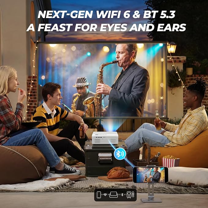 Smart Projector with WiFi and Bluetooth, Proyector-4K Support Official Licensed Apps, 2000 ANSI/AI Auto Focus/50W Dolby/HDR10+/Quiet, Kogata Portable Indoor/Outdoor Movie Projector Ceiling