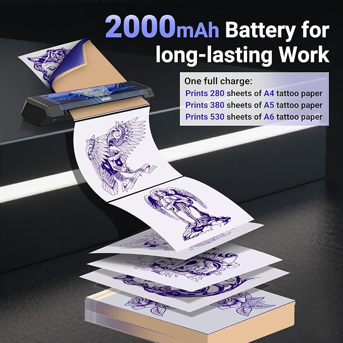 ORGBRO Tattoo Stencil Printer, X8 Thermal Tattoo Transfer Printer with 30pcs Transfer Paper, A4/A5/A6 3-in-1 Wireless Tattoo Machine for Tattoo Artists & Beginners, Compatible with Phone/Tablet/PC
