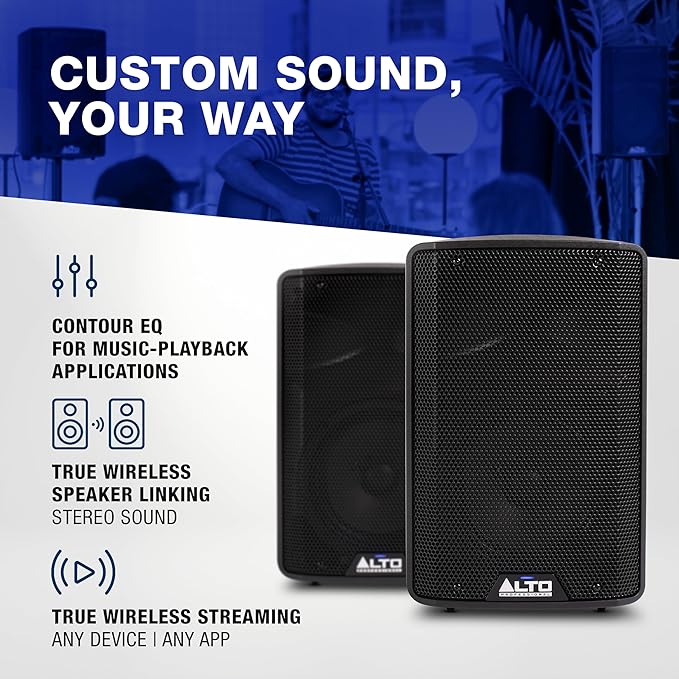 ALTO TX408 350W 8" Powered PA Speaker with Bluetooth, 2-Channel Mixer, Line Level for Mobile DJs and Musicians, for Small Venues, Rehearsals and Events