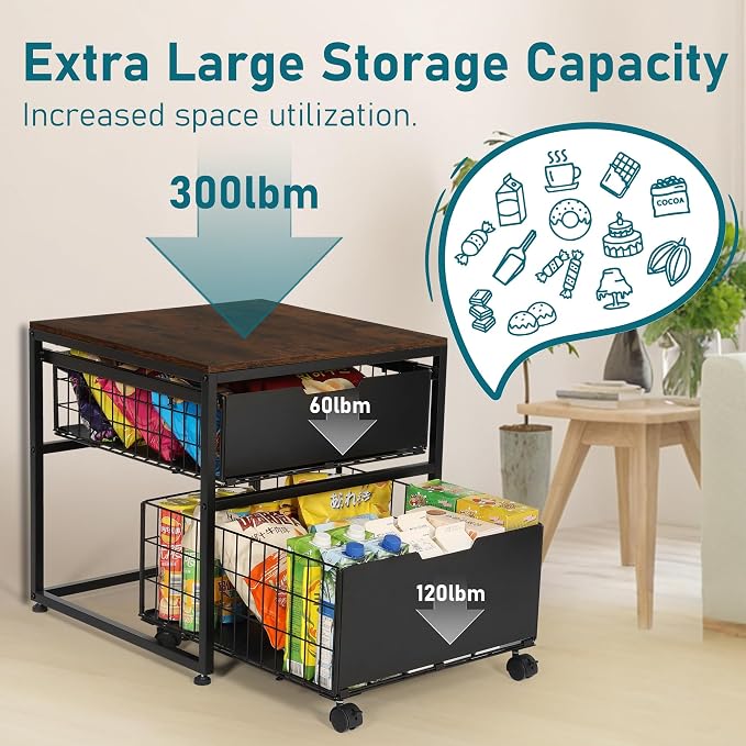 KELIXU Mini Fridge Stand with Storage Drawer, Small Refrigerator Cart with Wheels, Heavy Duty Microwave Stand, 21.7" L x 21.7" W Mini Fridge Cabinet for Dorm, Home, Office, Hold 300 LBS, Rustic Brown