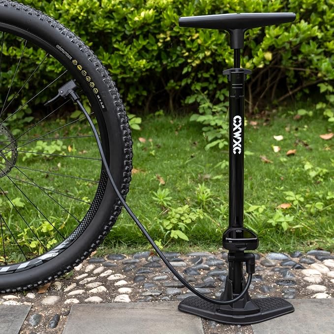 CXWXC Bike Floor Pump with Digital Gauge – 140 PSI Bicycle Tire Pump fits Presta & Schrader Valve – Portable Bike Air Pump with Large Display for Easy to Read