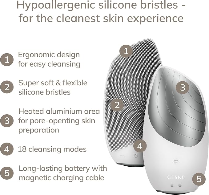 GESKE SmartAppGuided Sonic Thermo Facial Brush | 6 in 1 | Skin Cleansing | Cleansing Brush with Thermal Function | Electric Facial Massager