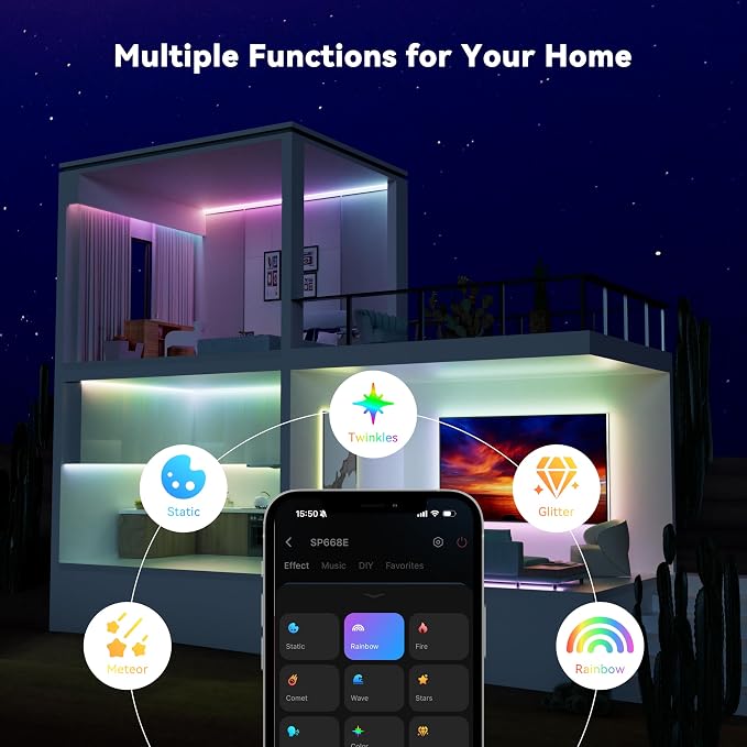 MIWISE LED Strip Lights,RGB Smart IC COB LED Strip Light Color Chasing,32.8ft Multicolor Flexible LED Tape Light,Music Sync with APP Control,Addressable DIY,for Cabinet,Bedroom,Party Decor