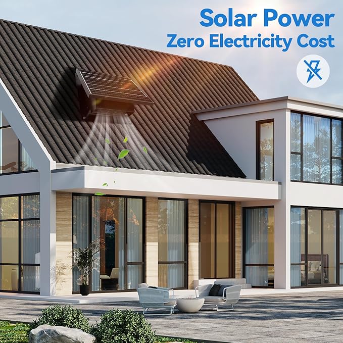 25W Solar Roof Vent Fan with 8 Inch Removable Roof Vents,Solar Attic Exhaust Fan for Ventilation System,Ideal Soalr Roof Fan for Garage, Shop and Warehouse,Black