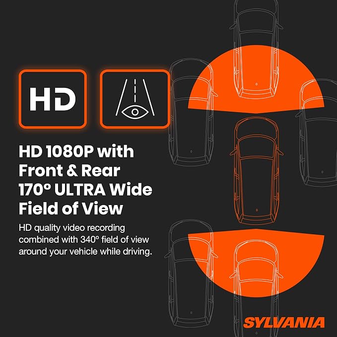 SYLVANIA - Roadsight Mirror Dash Camera and Backup Camera - 340 Degree View - HD 1080p, Elastic Mount, 32GB Memory Card, G-Sensor, 9.66" LED IPS Touch Screen, Truck, Car, Taxi