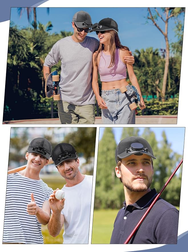 Yaomiao 2 Pcs Solar Baseball Cap with Fan Unisex Sun Protection USB Charging Fan Mesh Hat for Summer Outdoor