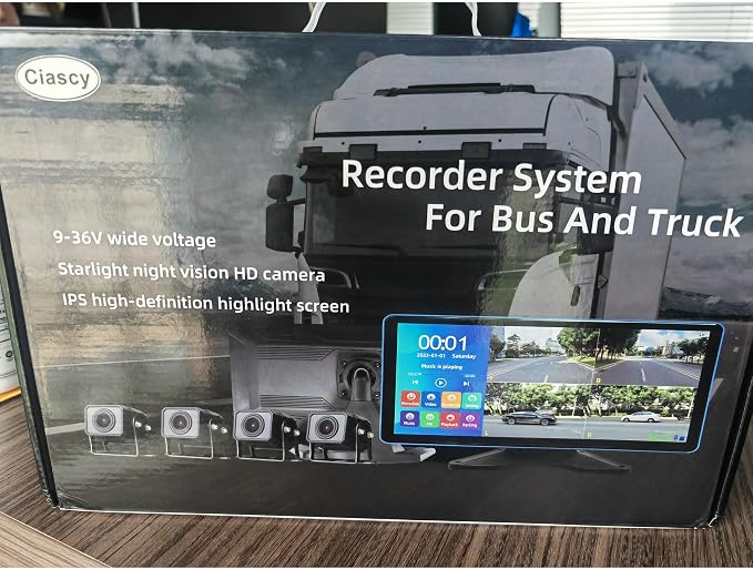 4K Backup Camera 4 Channel 360 Dash Cam with 10.36" Quad Split Touch Screen & 4 AHD Front Rear Sides View Camera w/DVR Recording Music Video Playback Avoid Blind for RV Semi Trailer Truck Van