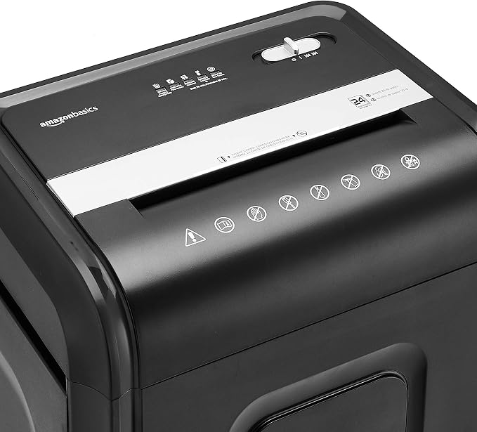 Amazon Basics 24-Sheet Cross Cut High Security Paper Shredder for Home Use, P-4 Security, CD and Credit Card Document Shredder with Pullout Basket, Black