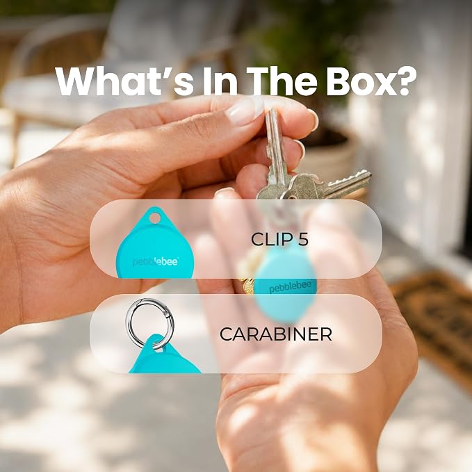 Pebblebee Clip 5 | Rechargeable Bluetooth Tracker Tag for Keys | Alternative to Air Tag & Android Trackers | 130 dB Siren, Bright LED Strobe, 12-Month Battery, Alert Safety Mode | Tidal Cyan