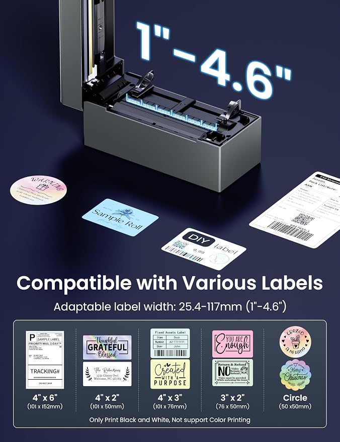 Phomemo Thermal Label Printer & 2” White Circle Thermal Labels, 150mm/s Speed Wiress Thermal Printer, Compatible with USPS/UPS & More, Shipping Label Printer for Home & Small Business