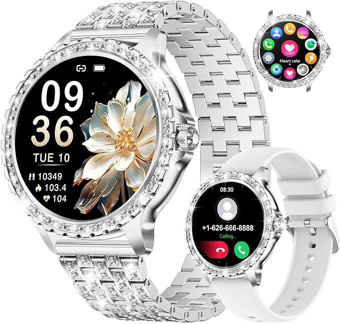 Smart Watches for Women,1.32" HD Fitness Tracker Watch with Answer/Make Call,AI Voice Control,Heart Rate/Calories/SpO2 Monitor 100+ Sport Modes Ladies Smartwatch for Android iOS 2 Straps ( BW1845-T11)