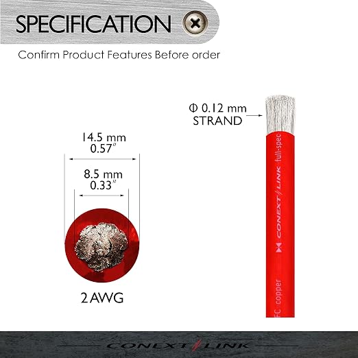 15 FT 2 AWG GA Full Gauge Battery Power Cable Ground Wire Frost Red OFC Copper （10071）