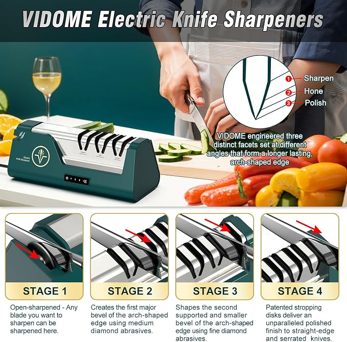 Professional Electric Knife Sharpener with 100% Diamond Abrasives & Precision Angle Guides, 3-Speed Variable 4-Stage Open Touch-Screen Knife Sharpener for Straight, Serrated Edges, Scissors & Axes | 100% Diamond Abrasives, Precision Angle Guides, 3-Spe...