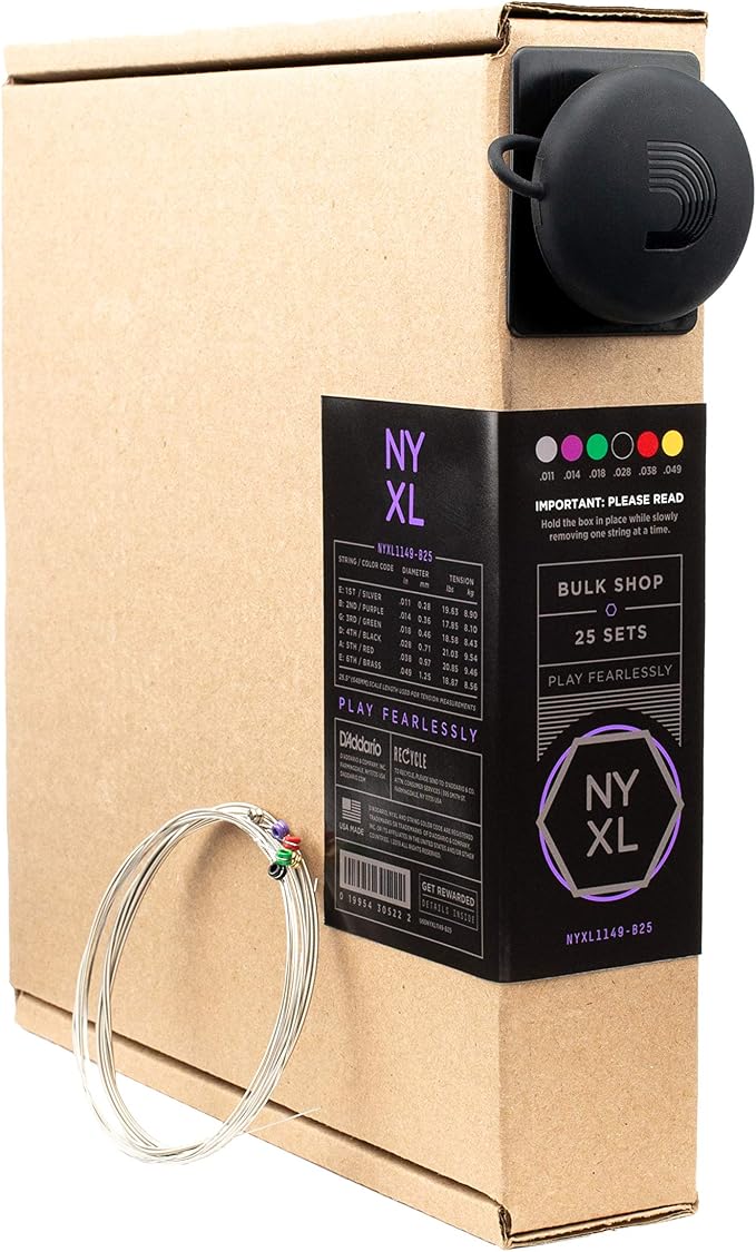 D'Addario Electric Guitar Strings, NYXL Nickel Plated, NYXL1149-B25, Medium Gauge 11-49, 6-String Set, Pack of 25