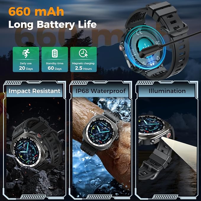 2026 Smart Watch (Answer/Make Call), 1.43" 3D-AMOLED Smartwatch for Men Women, 130+ Sports Fitness Watch, Heart Rate/Sleep Monitor, 60 Days Flashlight, IP68 Waterproof Activity Tracker Android iOS