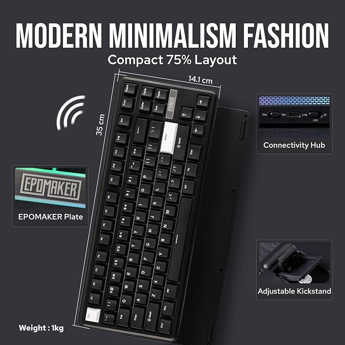 EPOMAKER TH85 QMK/VIA Wireless Gaming Keyboard, BT5.0/2.4GHz/USB-C, Hot Swappable Pre-lubed Custom Creamy Jade Linear Switches, Gasket Creamy Keyboard for PC/Mac/Office/Gaming (Black)