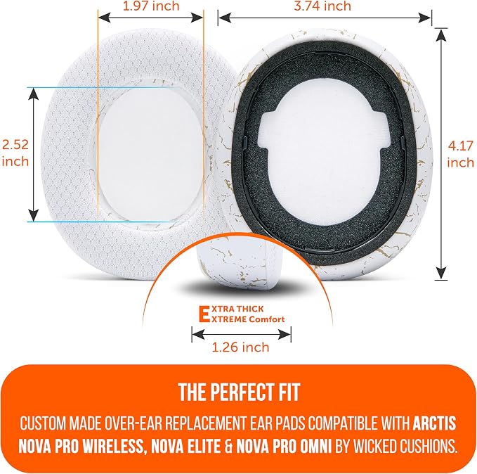 WC Freeze Nova Pro Wireless - Cooling Gel Earpads for Arctis Nova Pro Wireless, Nova Elite & Nova Pro Omni (Doesn’t Fit Other Models), by Wicked Cushions, Extra Thick & Comfortable | Gold Marble