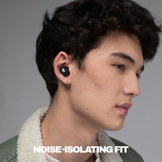 Skullcandy Smokin’ Buds 360 Wireless Earbuds, Bluetooth Headphones, Noise Isolating Fit, Up to 20 Hours Battery, IPX4 Sweat and Water Resistant, Microphone for iPhone Android - True Black