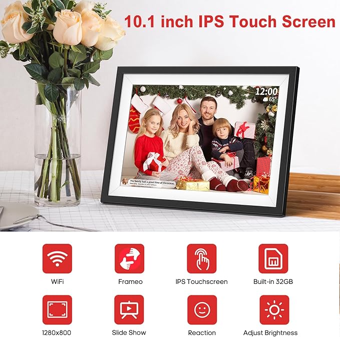 Frameo 10.1 Inch WiFi Digital Picture Frame with 1280x800 IPS Touch Screen Photo Frame Electronic, 32GB Memory, Auto-Rotate,Slideshow,Share Photos or Videos Instantly via Frameo App from Anywhere