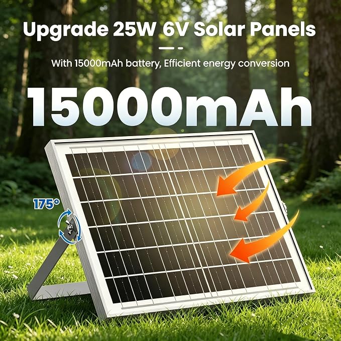 Solar Fan for Chicken Coop with Battery and Timer, 25W 15000mAh 5" Small Solar Exhaust Fan, Silent High-Speed Waterproof Solar Powered Fans for Outside Greenhouses Sheds Pet House Rabbit Cage