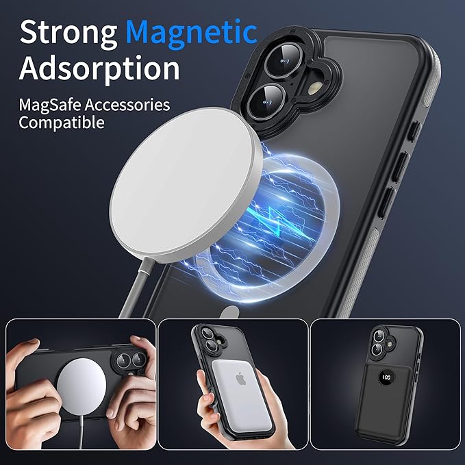 Strong Magnetic Case for iPhone 16 [10Ft Military-Grade Protection] Compatible with fit MagSafe Shockproof Slim Thin Cover 6.1 inch 16 Phone case, Grey Bumper