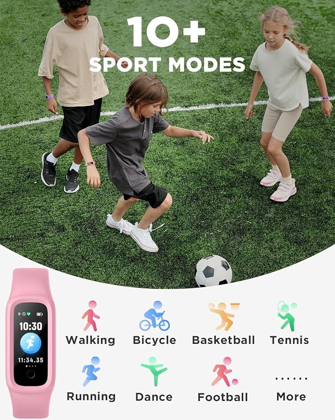 BIGGERFIVE Vigor 2 L Kids Fitness Tracker Watch for Boys Girls Ages 5-15, Activity Tracker, Heart Rate Sleep Monitor, IP68 Waterproof, Pedometer, Calorie Step Counter Watch, Pink
