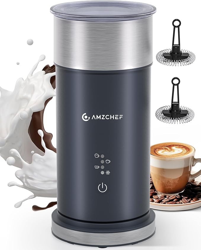 IPX6 Waterproof Milk Frother, Electric 4-in-1 Latte Maker | 80s Foam & 220s Heat | One-Touch Hot/Cold Foam for Cappuccino, Coffee | Easy Clean Milk Steamer for Home & Office Grey