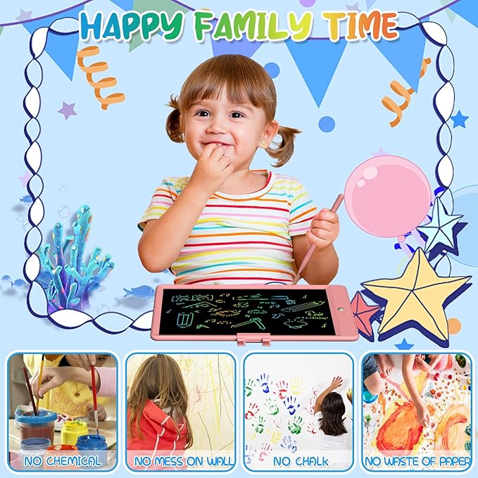 10 Inch LCD Writing Tablet Colorful Writing Board for Kids Learning Drawing Pad Educational Toy Gift for Toddlers(Pink+Blue)
