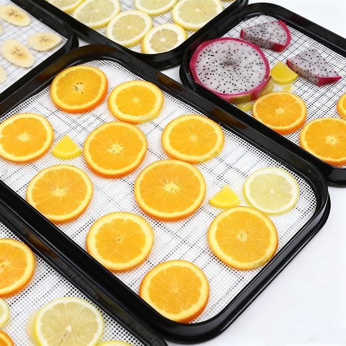 Silicone Dehydrator Sheets 6 Pcs, Resuable Mat 11 x 8in for Food Dehydrator Freeze Dryer to Prevent Food Spills, Heat-Resistant Dehydrator Trays, Dishwasher Safe, White Rectangular