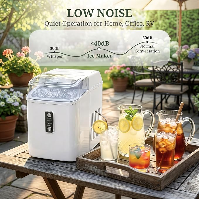 Nugget Ice Maker Countertop, 6-Min Fast Chewable Pellet Ice, 24lbs/24H Portable Ice Machine with Self-Cleaning, Ice Full & Low Water Indicator, Basket & Scoop for Home, Party, RV, Camping (White)