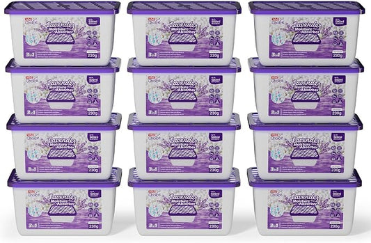 W&E Choice Moisture Absorbers with Lavender Scent, Portable Dehumidifier for Closet & Bathrooms, Kitchen, Humidity Absorber Odor Eliminator Absorber, 12Pack