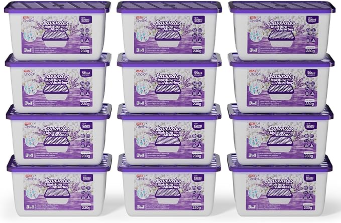 W&E Choice Moisture Absorber, Lavender Scented Dehumidifier for Home, Portable Humidity Absorber Boxes for Your Bathroom, Closet & Car, Bulk Humidity Pack for Home 12 Pack