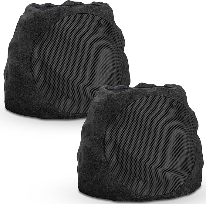 Outdoor Speakers Solar Powered & USB-C Rechargeable, Rock Speakers TWS Pairing Wireless Outdoor Speaker Bluetooth 5.4, LED Light Show, Waterproof, ideal for Backyard BBQ, Garden, Poolside (2-Pc,Black)