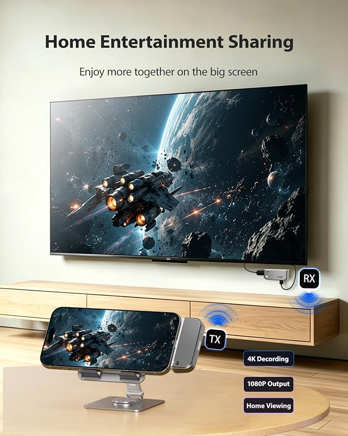 2026 Type-C Wireless HDMI Transmitter and Receiver, Plug & Play USB C HDMI Transmitter Extender, Wireless Casting Video and Audio for Phone Laptop PC to TV Projector Monitor