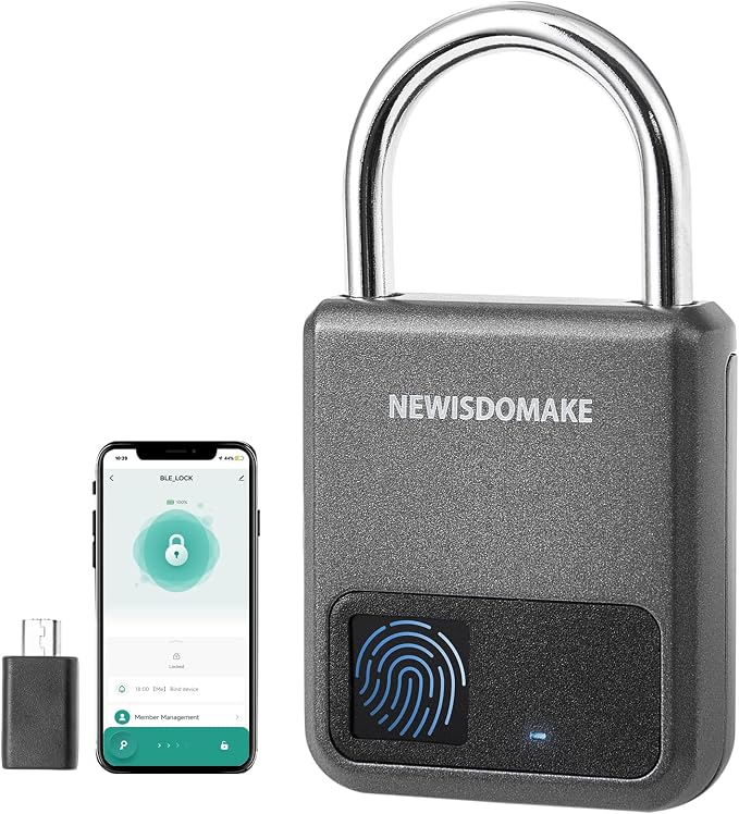 Fingerprint Padlock, Smart Padlock with Fingerprint or Remote Authorized Unlock, Biometric Lock Suitable for Luggage, Bookcase, Suitcase, Backpack, Bike, School Locker, Gym Locker Lock(Gray)