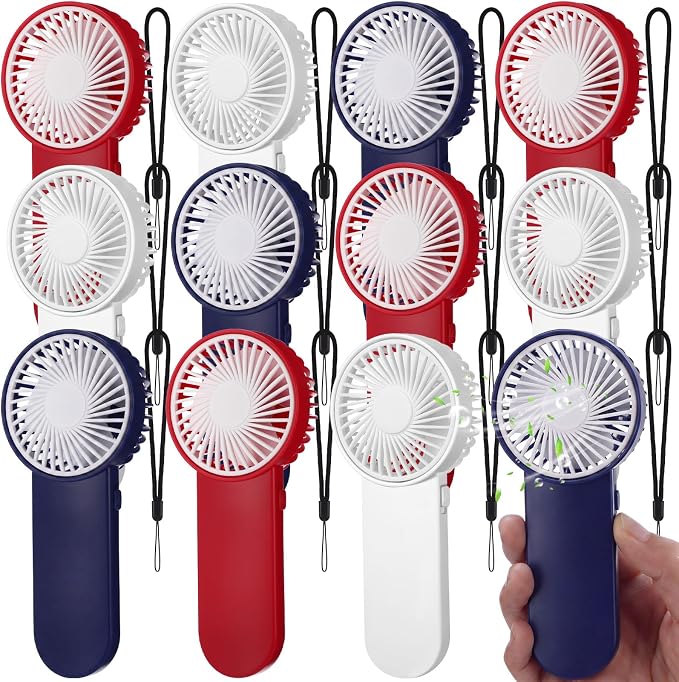 Sumind 12 Pcs Small Personal Portable Fan Mini Handheld Bulk 1 Speed Electric Cute Battery Powered for Neck Lash Makeup Women Men Travel Camping Indoor Outdoor Summer (White,Red,Blue)
