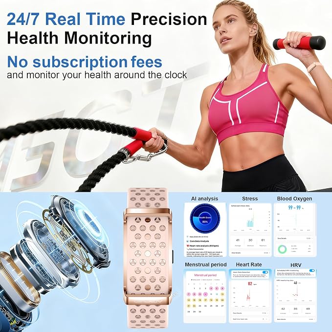 Fitness Smart Bracelet for Men Women, 24/7 Activity Health Tracker | Heart Rate, SpO2, Stress, Step & Calorie Tracker, 30 Days Battery, 170+ Sports Modes, IP68 Waterproof, Free APP, 2 Bands