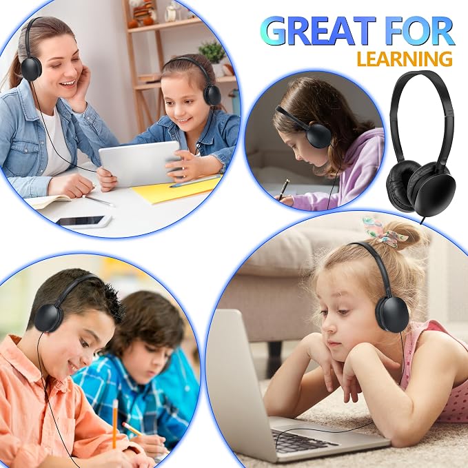 Kids Headphones Bulk 30 Pack for School Students Children Teen Boys Girls,Wholesale Headphones for Classroom,Group Learning, Computer Lab, Library, Online Lesson and Testing (Black)