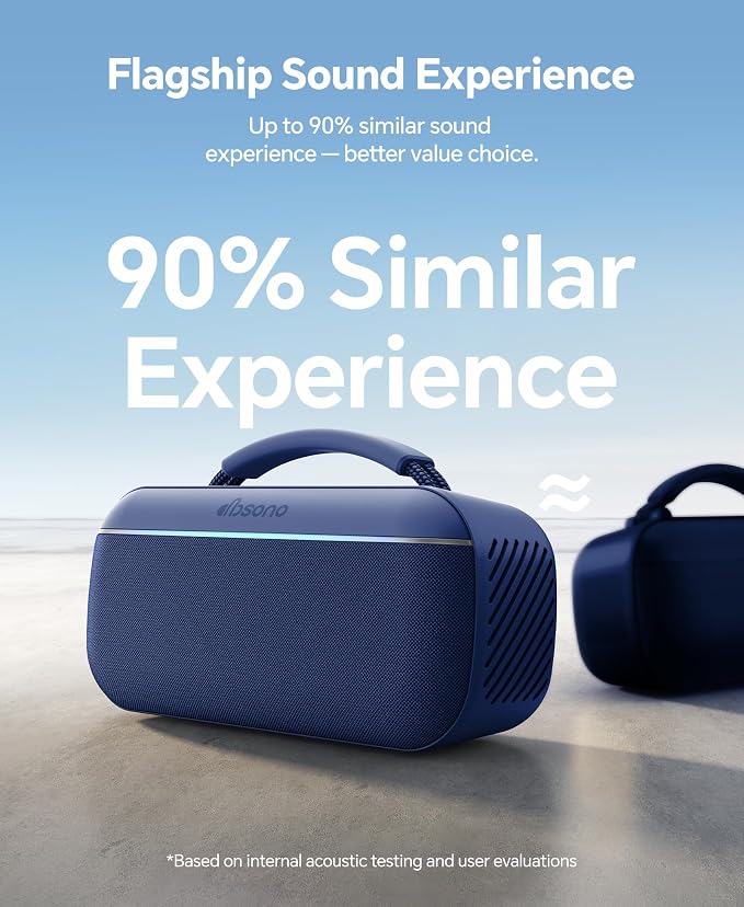 dbsono Portable Bluetooth Speaker Wireless: 100W(Peak) SoundPulse 2.0 with BassBoost, Waterproof Loud Party Speakers, Unlimited Pairing, TWS for Outdoor/Indoor, Beach Vacation Essential, Blue