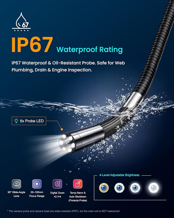 ROVE RS2 Two-Way Articulating Borescope Camera with Light, 1080P Industrial Endoscope Inspection Camera with 180° Articulated Slim 6.2mm Probe, 4.3” IPS Screen, for Wall Automotive, Mechanics, and DIY