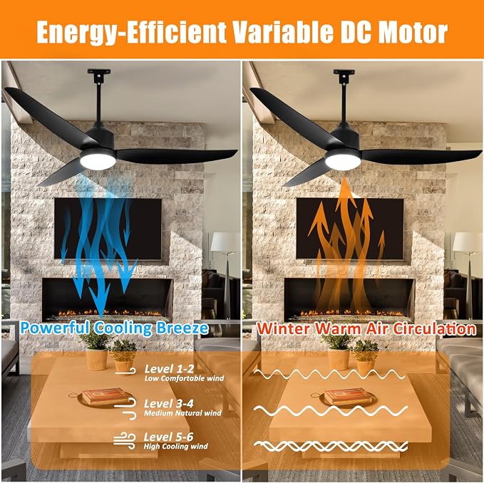Depuley Outdoor Ceiling Fan with Light: 52 Inch Gazebo Fan Outdoor Hanging - Plug in Waterproof Fans with Lights for Patio - Dimmable Remote App Control Black