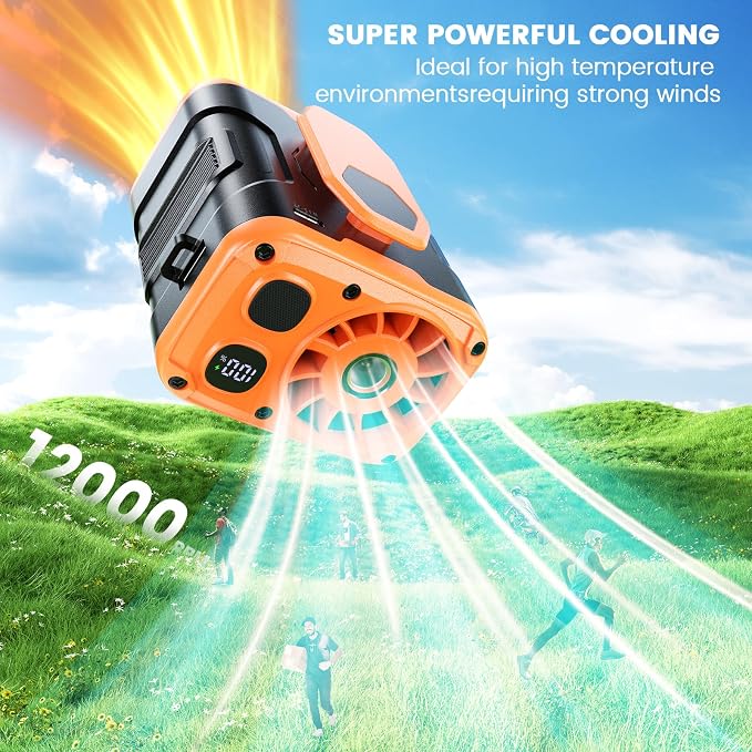coldSky Upgraded Waist Fan Clip On, Wearable Belt Personal Fan with Light, 5 Speeds Strong Airflow Cooling for Outdoor Jobsite Camping Travel