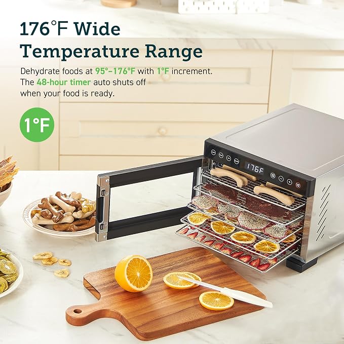 COSORI Food Dehydrator for Jerky, 176°F Temperature Control, 5 Stainless Steel Trays Dryer Machine & Food Dehydrator Accessories, 2Pack BPA-Free Fruit Roll Sheets, C267-2FR