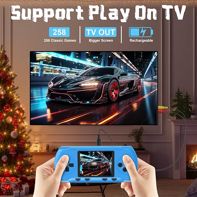 Retro Handheld Game for Boys Girls-Classic 258 Video Games with Rechargeable Battery, 3.0" LCD Screen Portable Gaming Player Plug & Play Video Games, Electronic Gift for Birthday Xmas