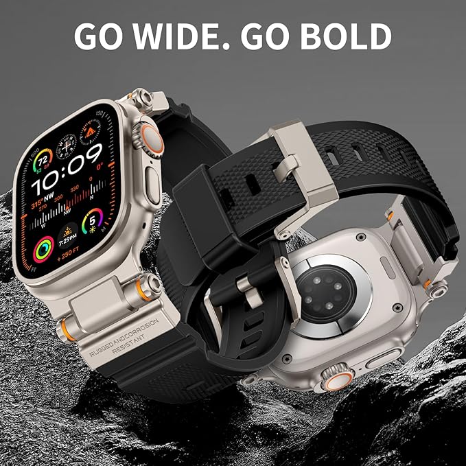 FOAMUNOC Rugged Band Compatible with Apple Watch Ultra 3/2/1 Band 49mm/46mm/45mm/44mm/42mm, Metal Connector with Strap for iWatch Ultra Series 11/10/9/8/7/6/SE3/SE2/SE/5/4/3/2/1, Black/Titanium
