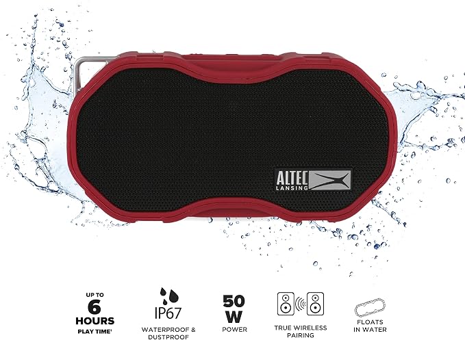 Altec Lansing Baby Boom XL - Waterproof Bluetooth Speaker, Wireless & Portable Speaker for Travel & Outdoor Use, Deep Bass & Loud Sound, 2 Pack, Red