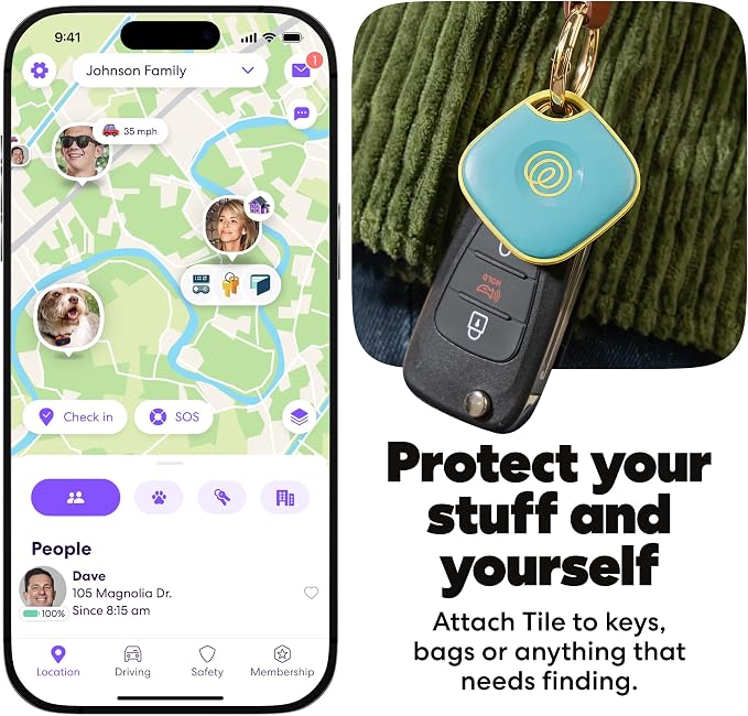 Tile by Life360 Mate Bluetooth Tracker, Keys Finder and Item Locator for Keys, Bags and More. Phone Finder. Both iOS and Android Compatible. 1-Pack (Aqua Lemon)