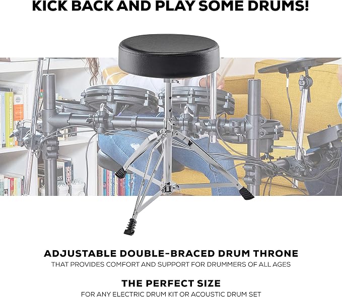 Alesis Drum Essentials Bundle – Complete Electric Drum Set Accessory Pack including A Drum Throne and On-Ear Headphones (Pack of 3)